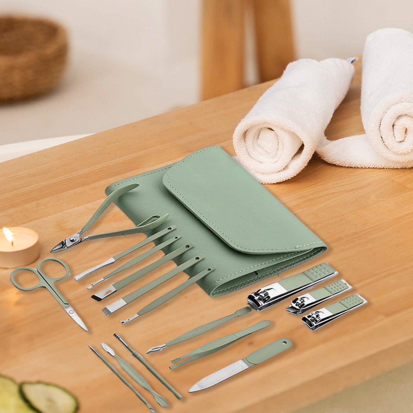 16-Piece: Stainless Steel Professional Manicure Pedicure Facial Set Grooming Kit with Leather Case DailySale