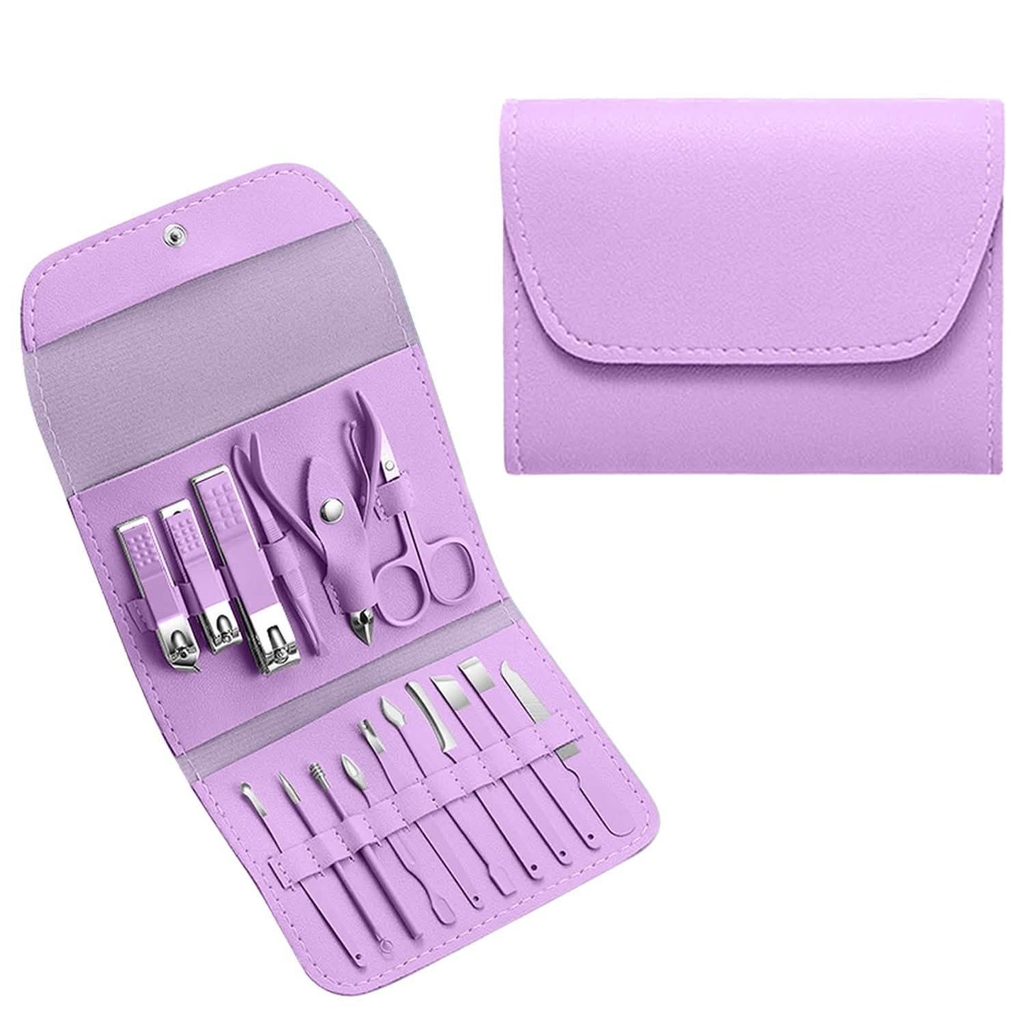 16-Piece: Stainless Steel Professional Manicure Pedicure Facial Set Grooming Kit with Leather Case DailySale