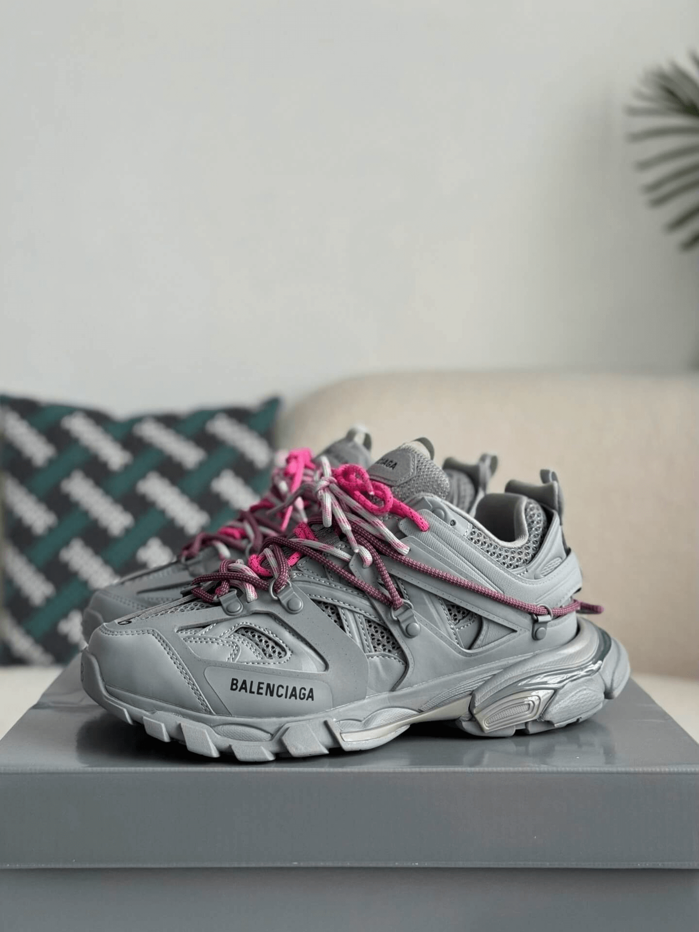 Balenciaga Track Sneaker in Grey with Pink Trail Laces CUSTOM