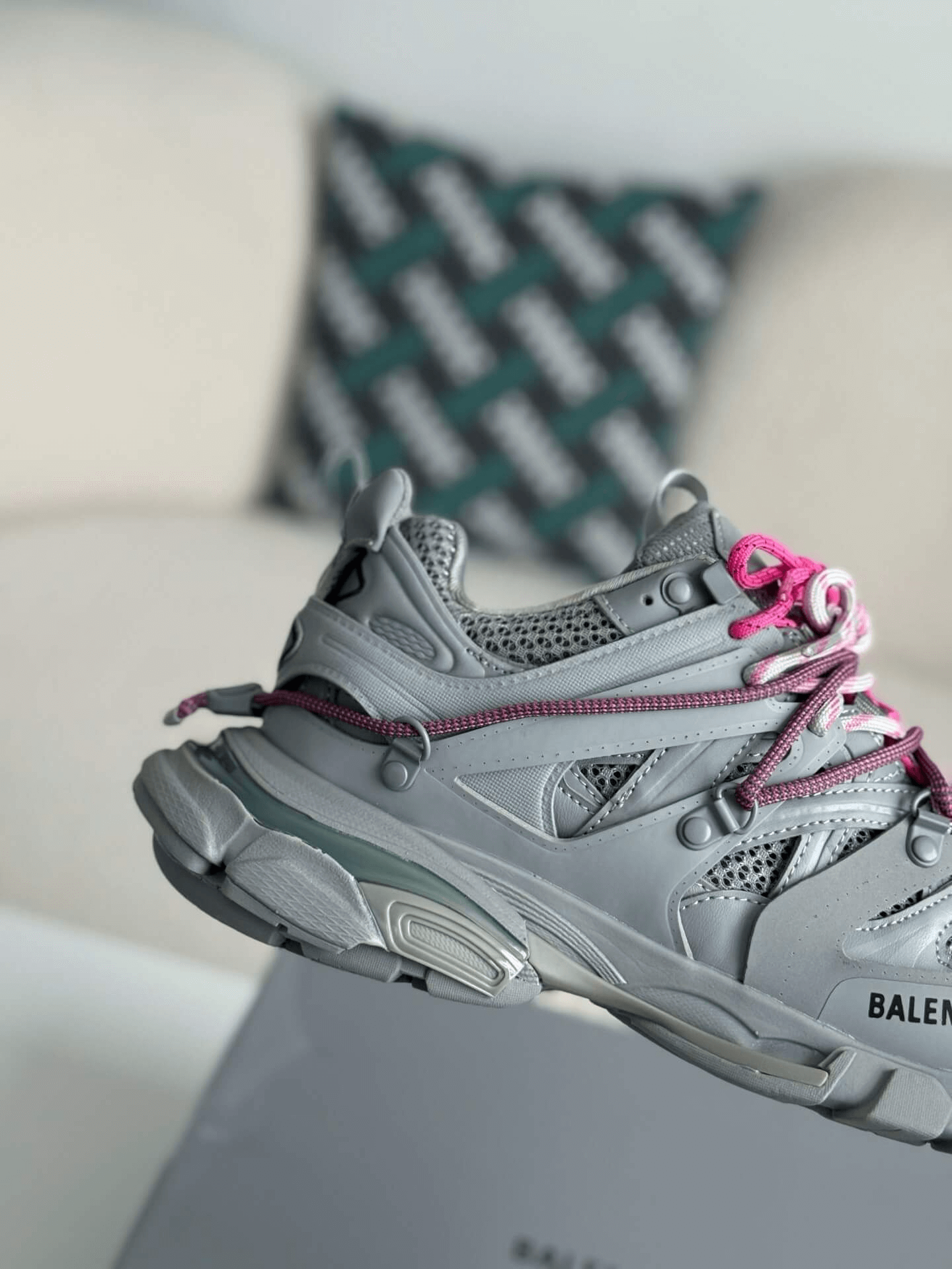 Balenciaga Track Sneaker in Grey with Pink Trail Laces CUSTOM