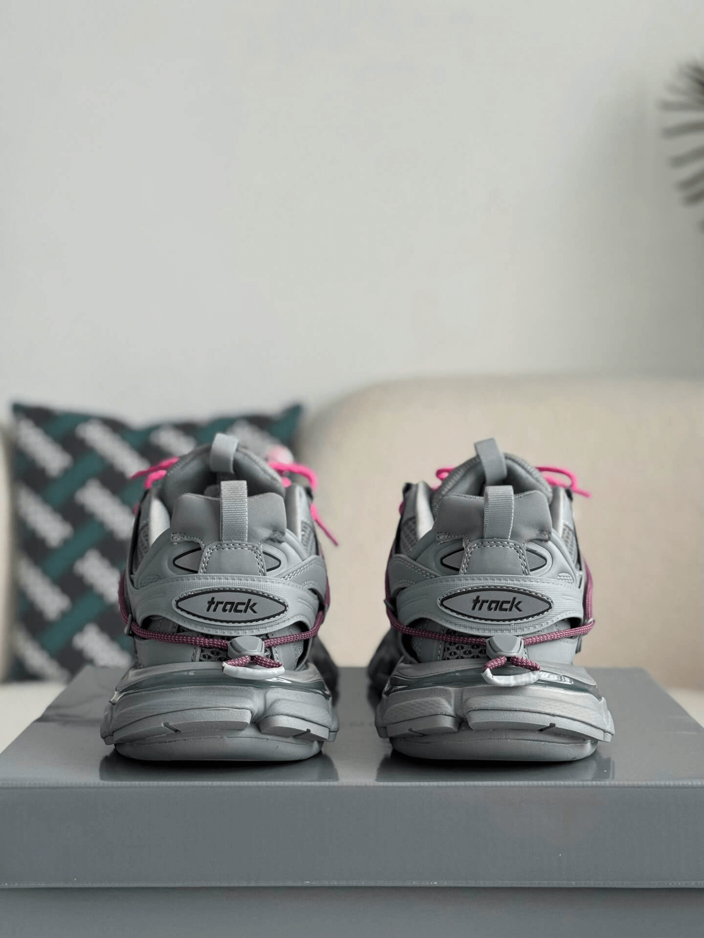 Balenciaga Track Sneaker in Grey with Pink Trail Laces CUSTOM