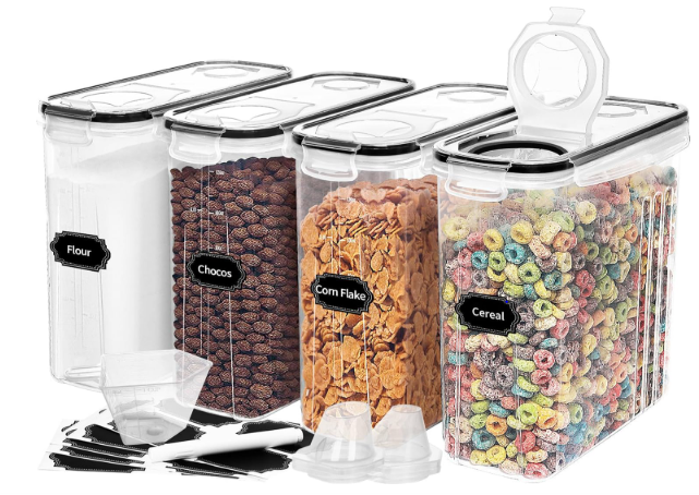 4-Piece Set: Airtight Cereal Storage Containers with Pour Spouts & Measuring Cup – 4L Kitchen Pantry Organizer DailySale