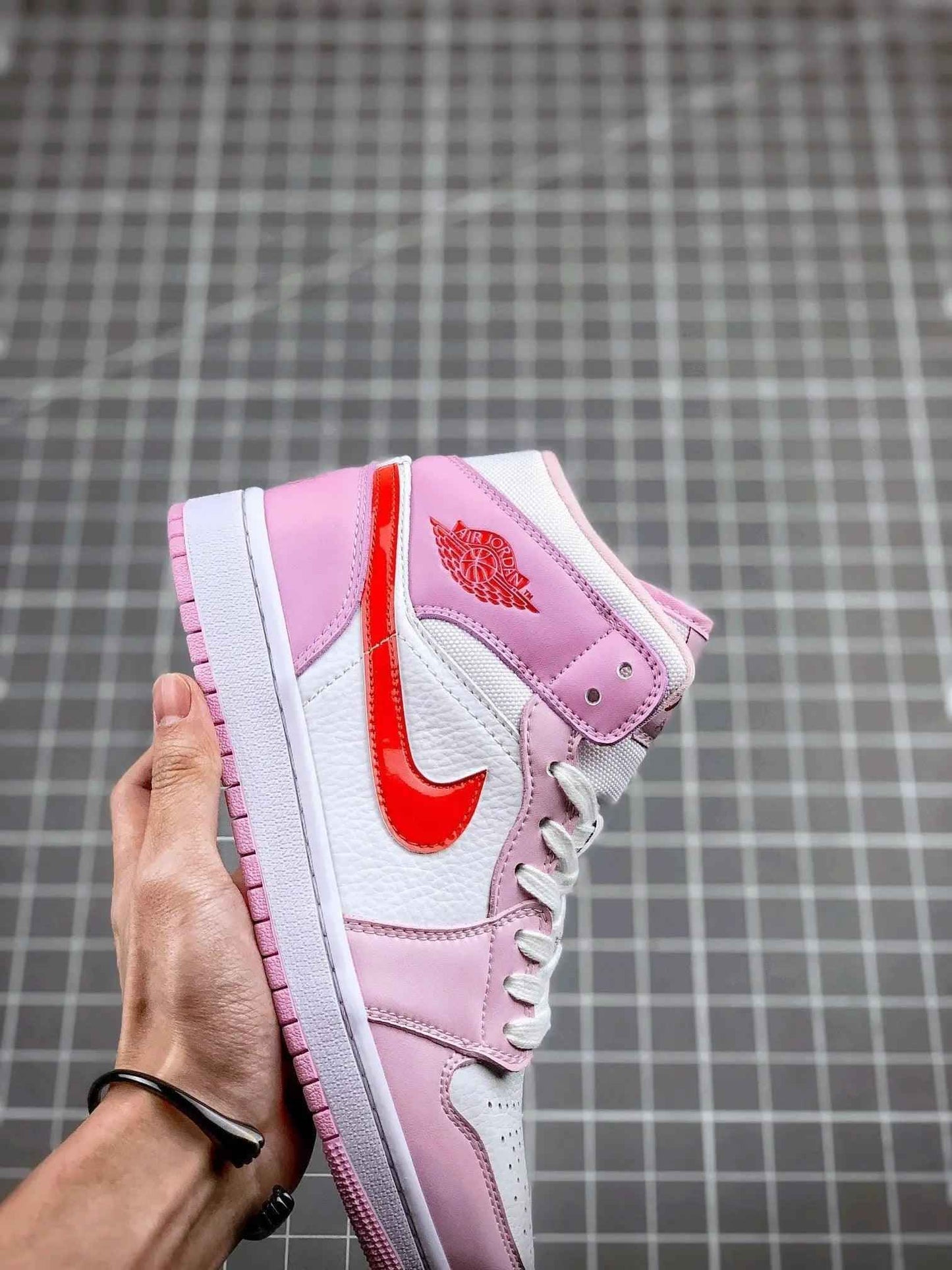 Custom Air Jordan 1 MID Pink Purple Valentine's Day SneakerNational