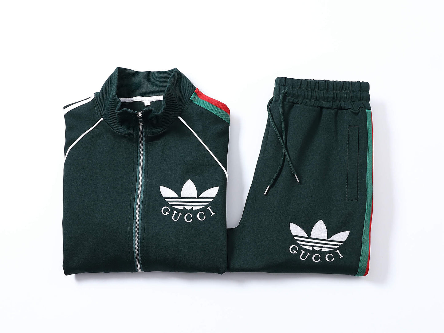 Gucci x adidas Trefoil Logo Tracksuit Set Green Technical Jersey CUSTOM