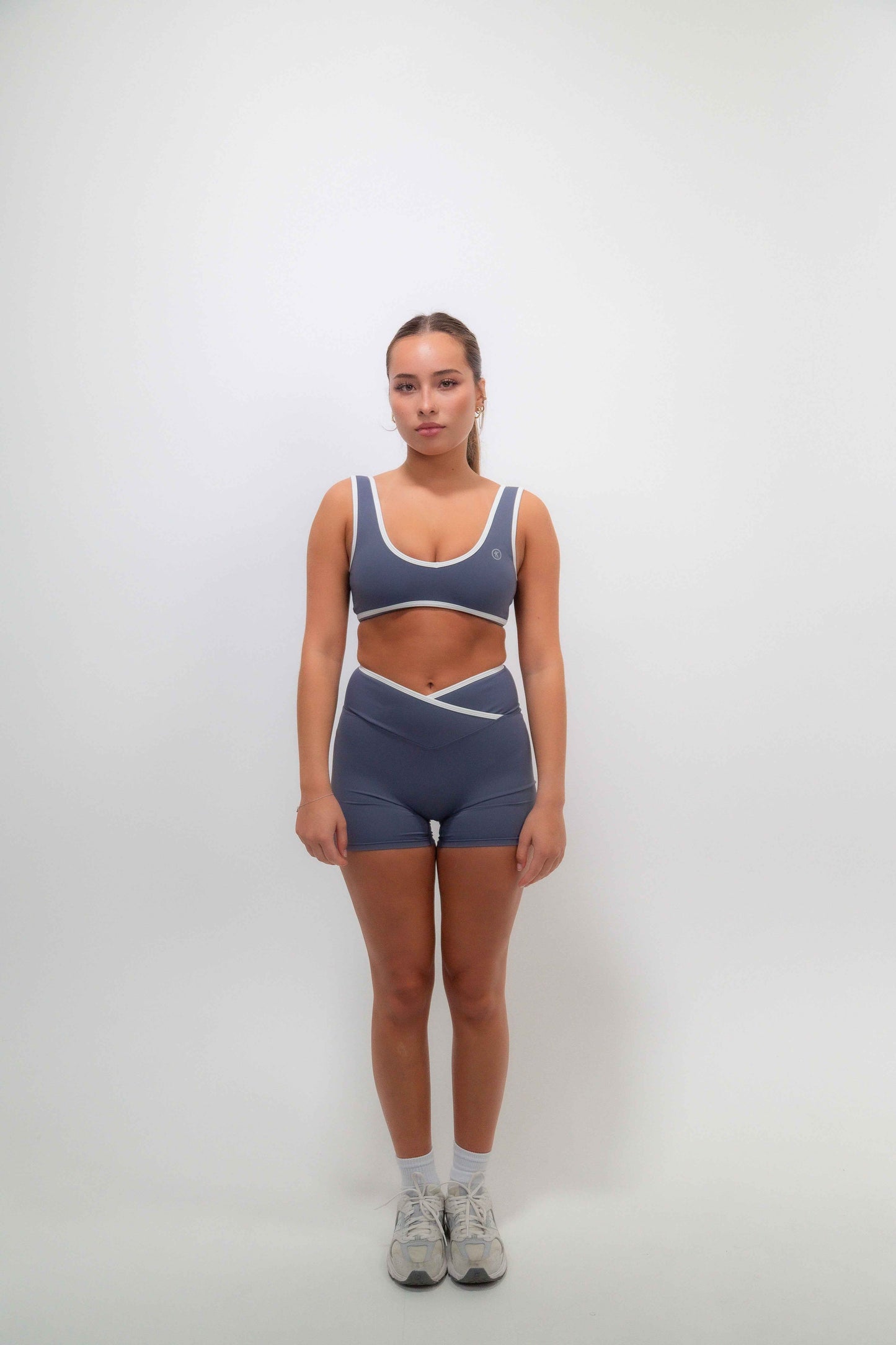 I Am Right Where I Need To Be Slate Blue Butter Sports Bra