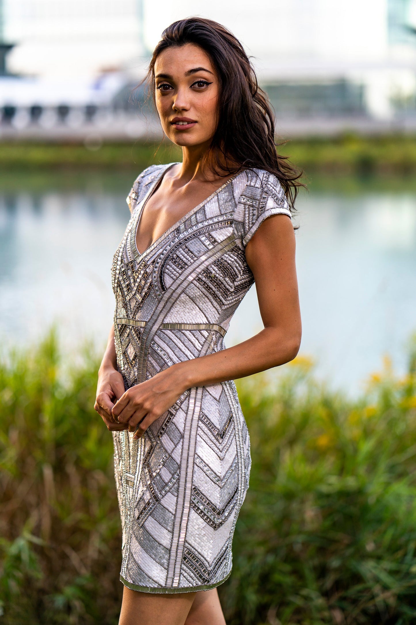 Lara 29909 - Beaded, V-neck Mini Dress Lara New York