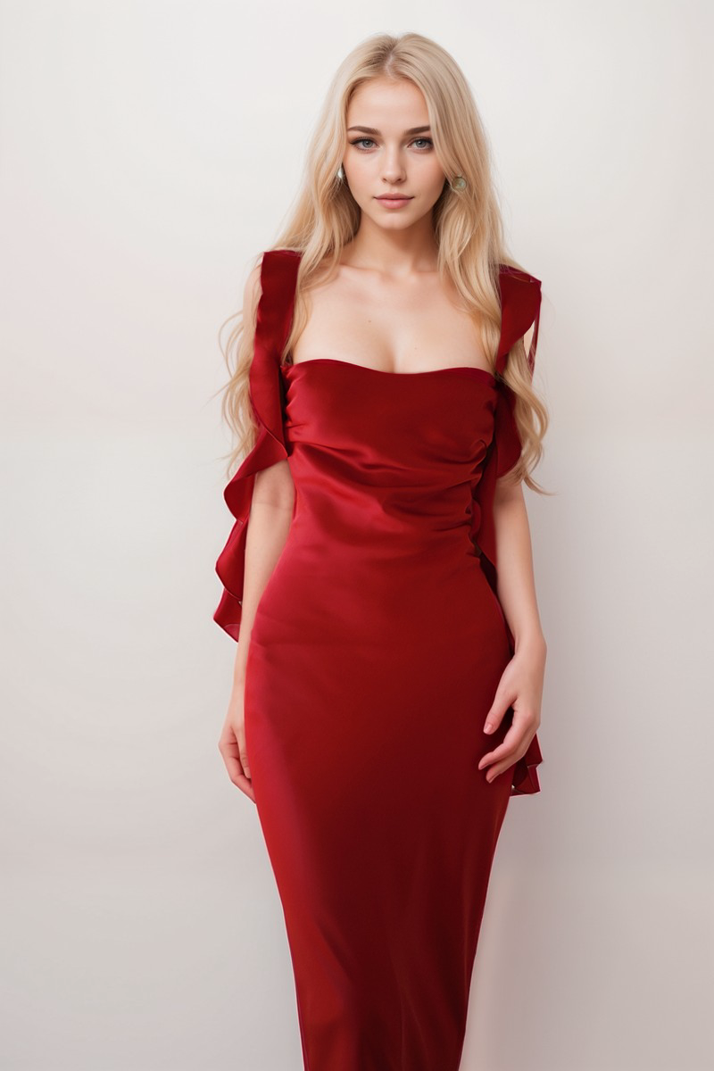 Sexy ruffled straps tie back pleated bodice sheath silky satin prom dress SelenaHuanStudio