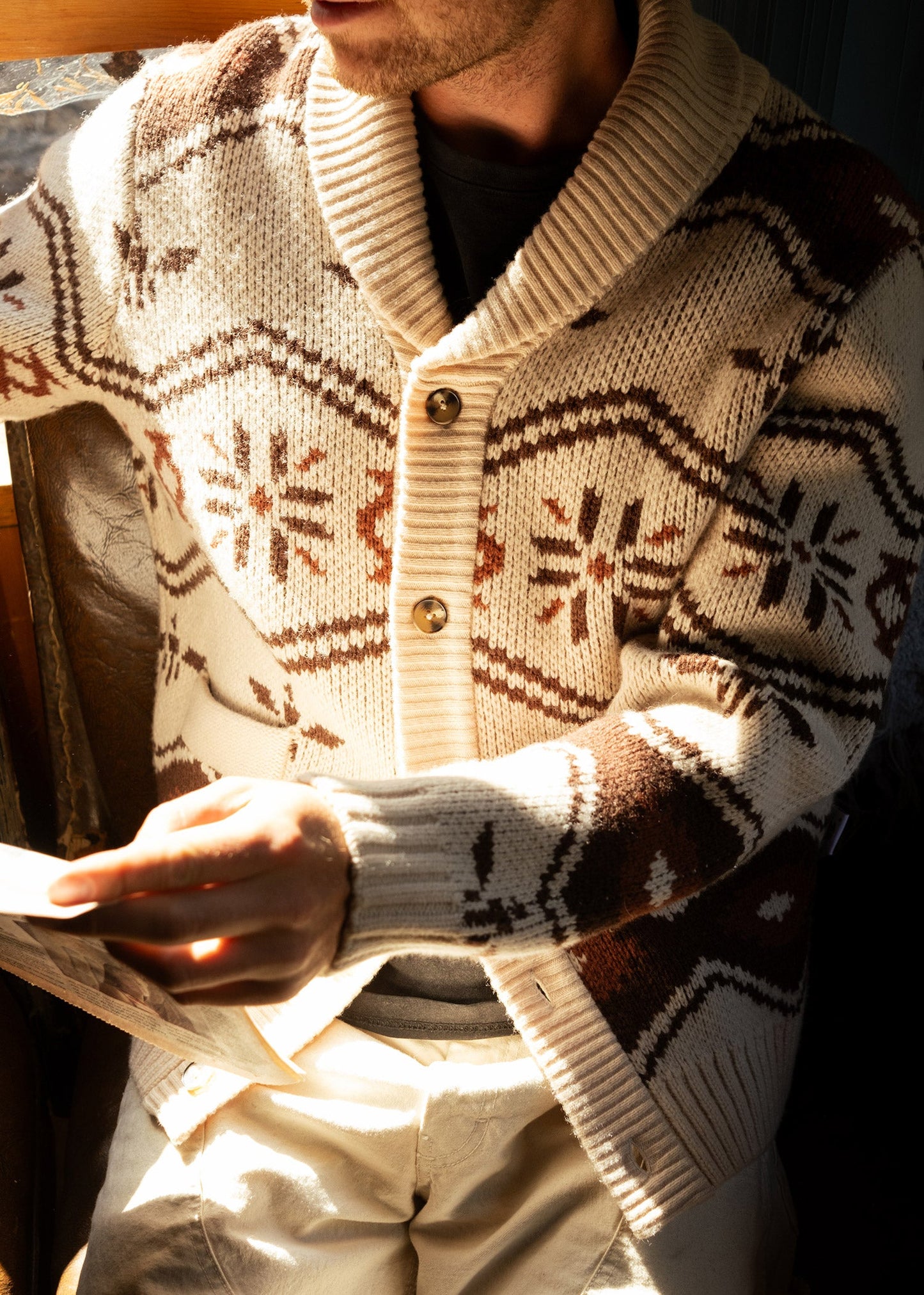 Wincha Shawl Collar Sweater Iron & Resin