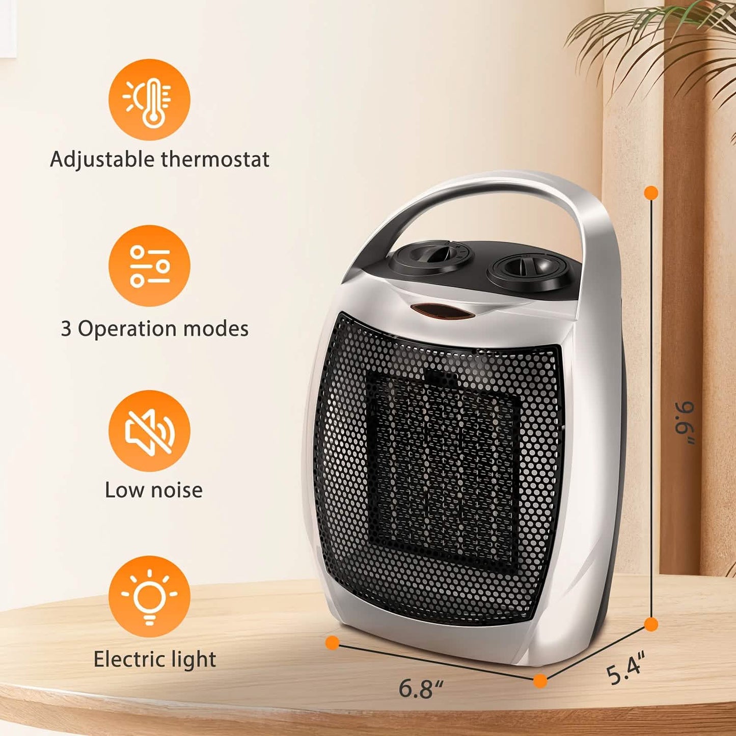 1500W Portable Ceramic Space Heater with Thermostat & Safety Protection with Carry Handle DailySale