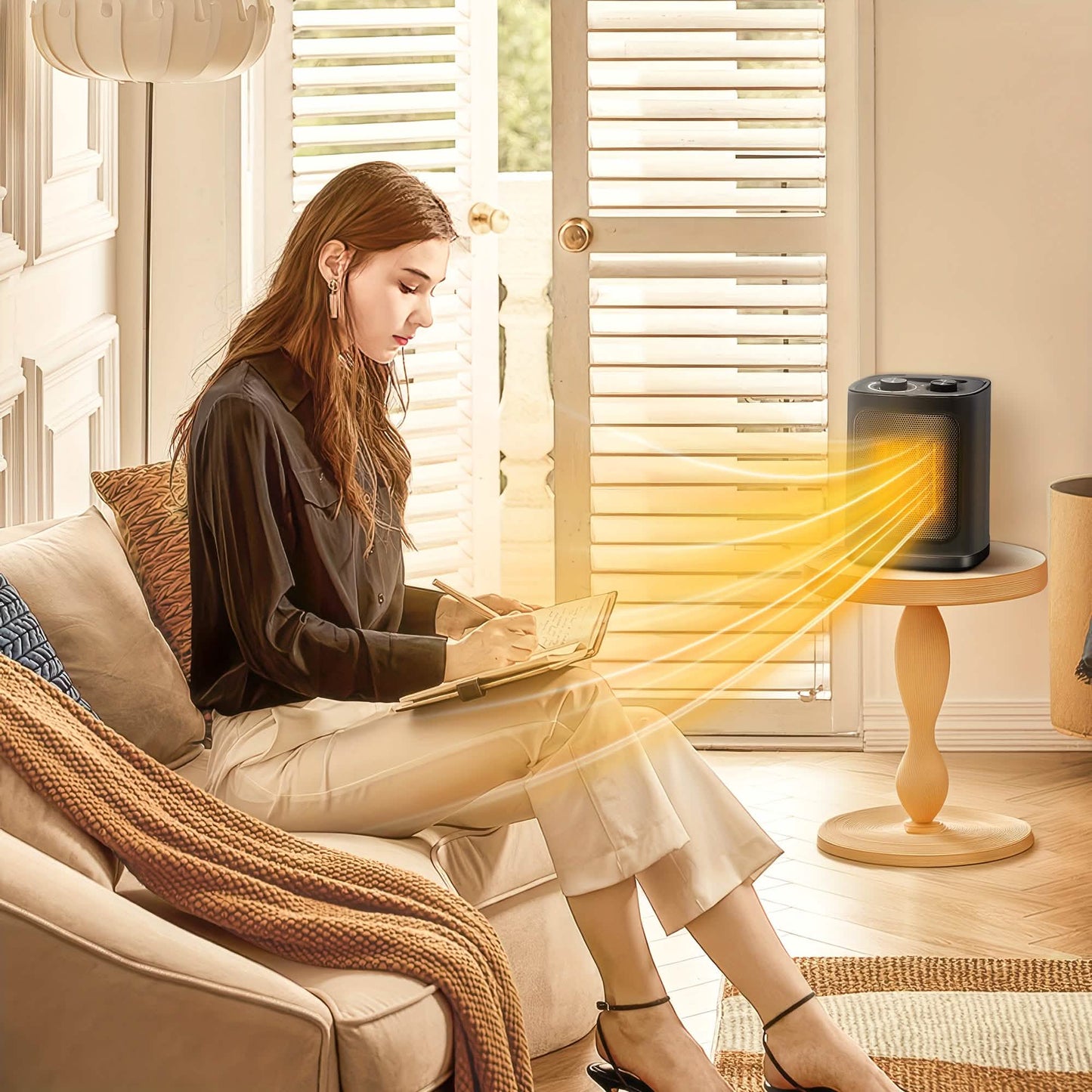 1500W Portable Ceramic Space Heater with Thermostat & Safety Protection with Carry Handle DailySale