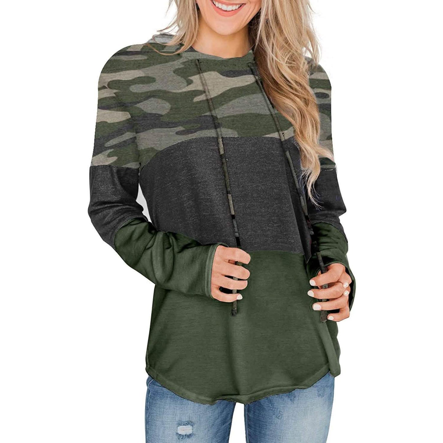 Actloe Women Long Sleeve Striped Color Block Casual Hoodies DailySale