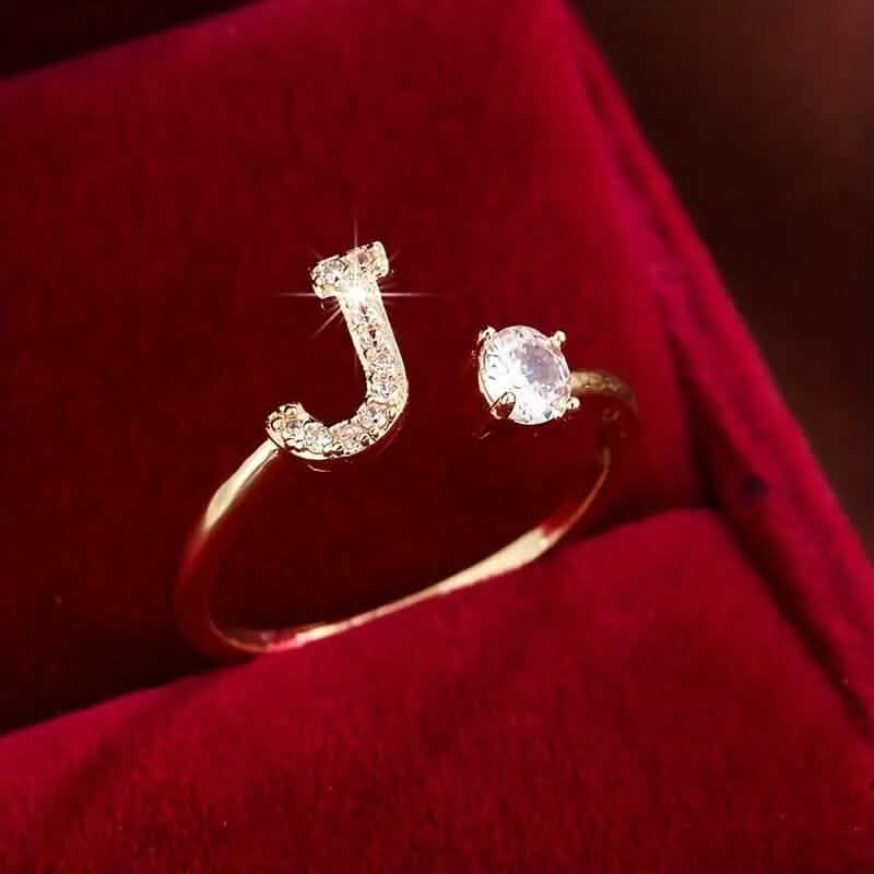 Adjustable Copper Initial Ring with Four-Claw Round Zirconia DailySale