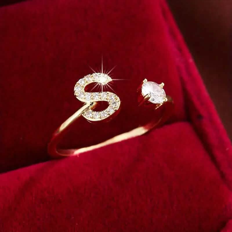 Adjustable Copper Initial Ring with Four-Claw Round Zirconia DailySale