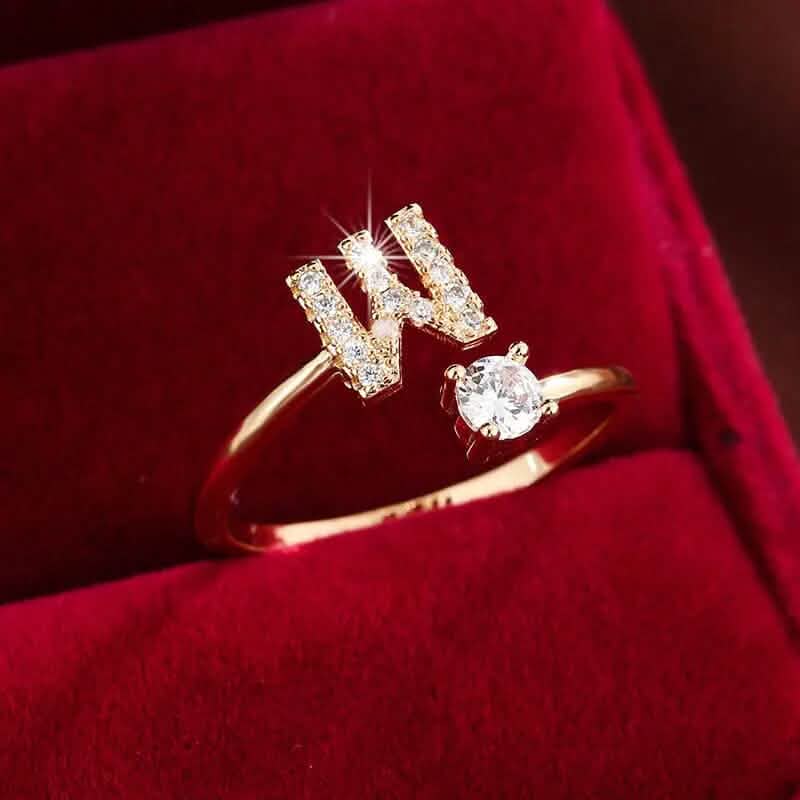 Adjustable Copper Initial Ring with Four-Claw Round Zirconia DailySale