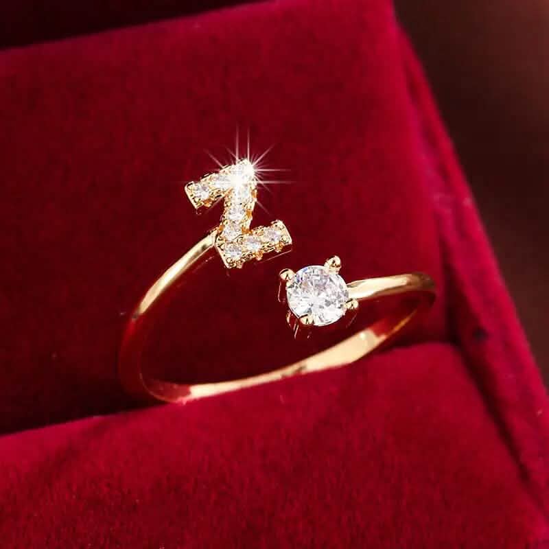 Adjustable Copper Initial Ring with Four-Claw Round Zirconia DailySale