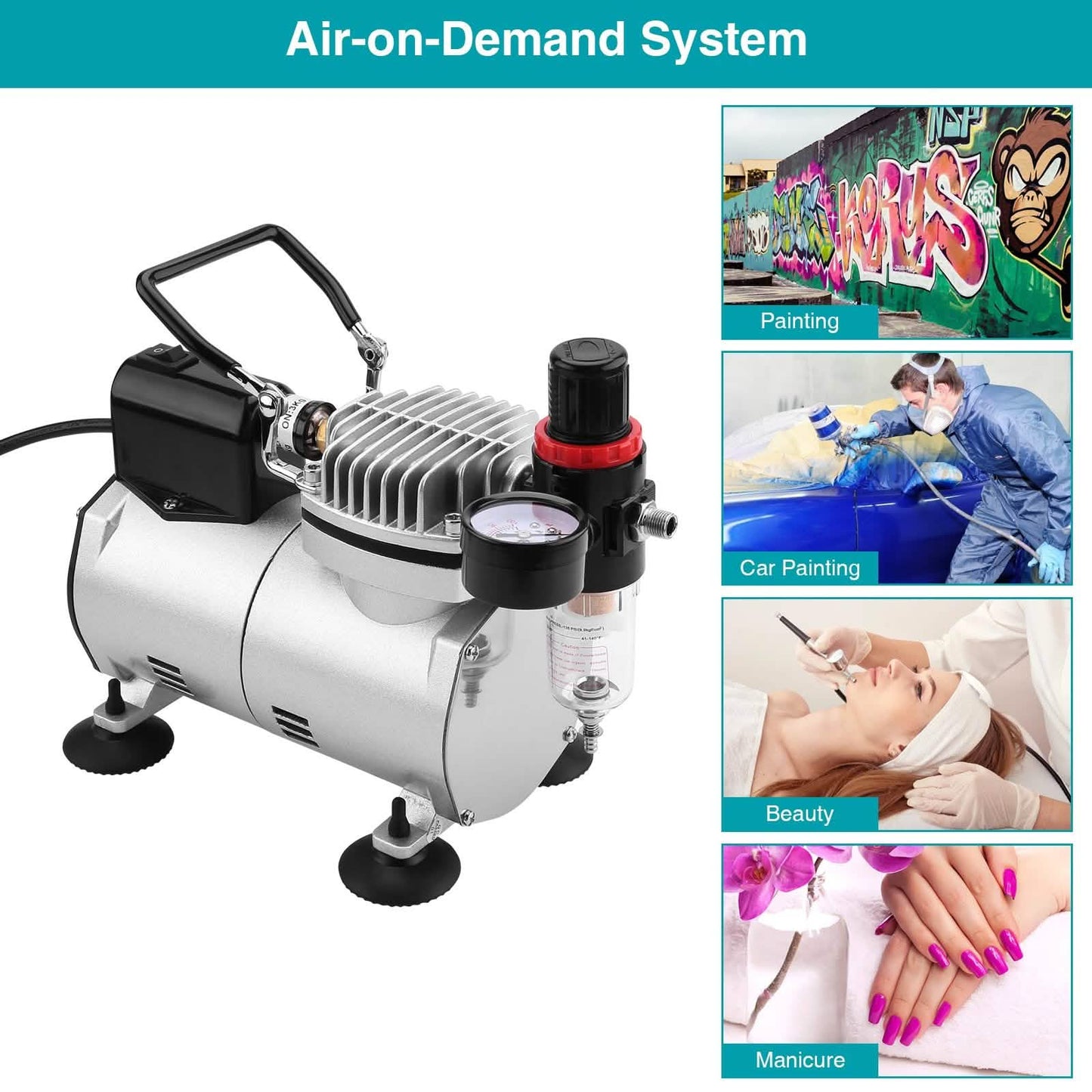 Airbrush Compressor Kit with 6ft Air Hose and Airbrush Holder DailySale