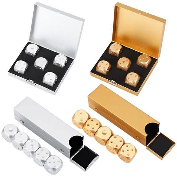 Aluminum Alloy Table Game Poker Games Dices Set with Storage Box DailySale