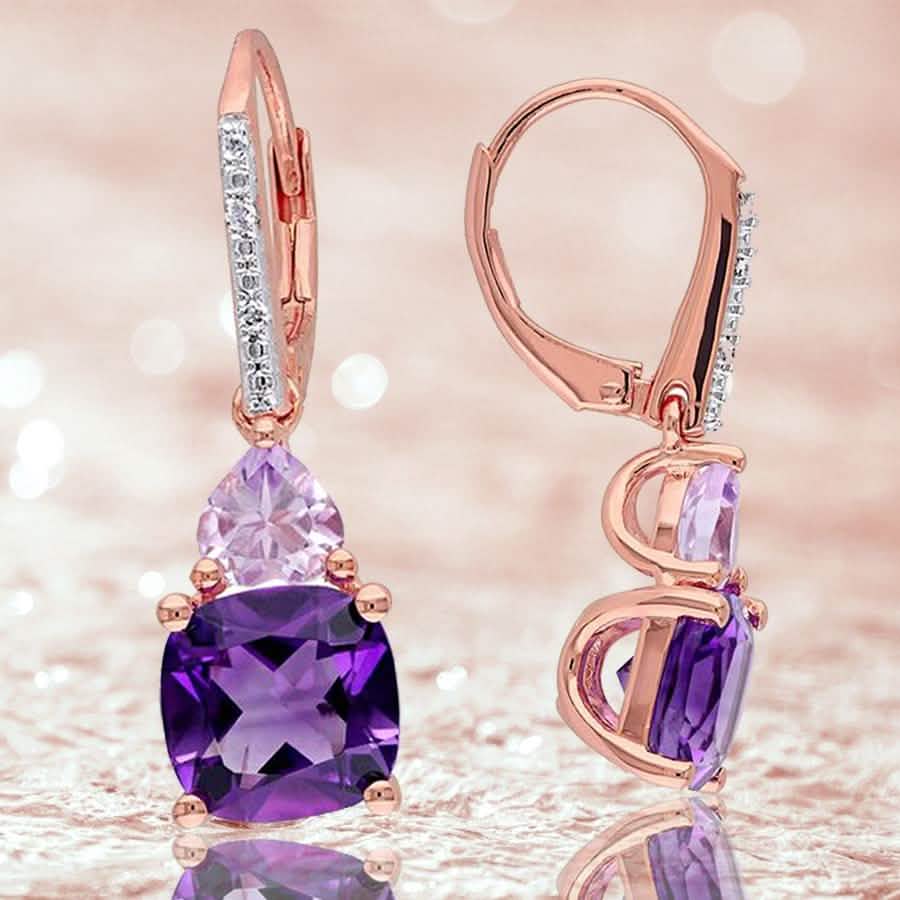 Amethyst and Tanzanite Duo Stone Dangling Leverback Earrings DailySale