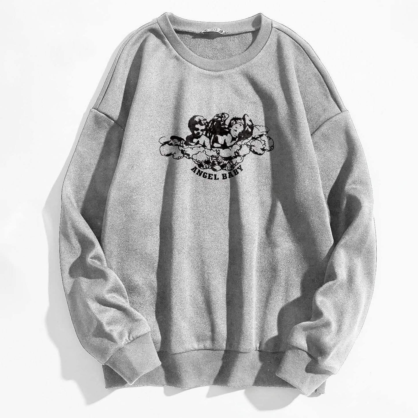 Angel and Letter Graphic Oversized Thermal Sweatshirt DailySale