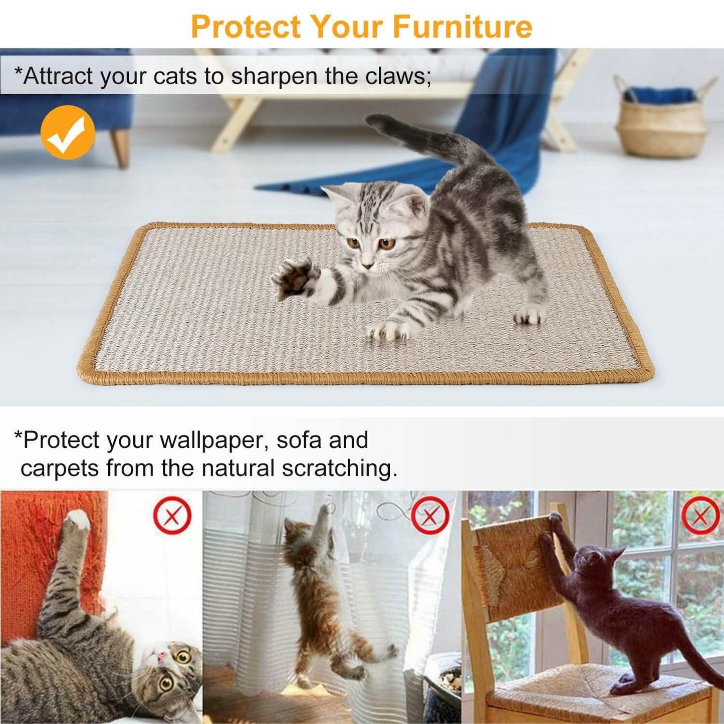 Anti-Slip Mat Horizontal Cat Floor Scratching Pad Rug DailySale