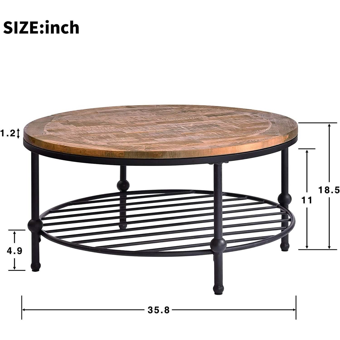Antique Natural Coffee Table with Living Room Storage Rack DailySale