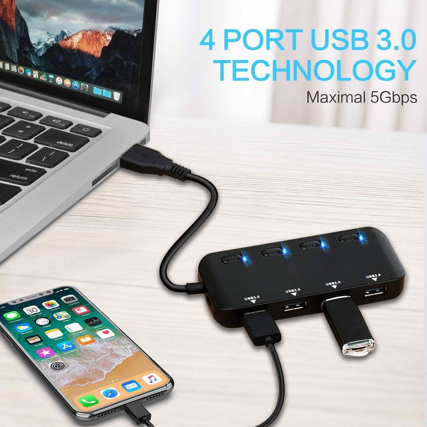APANAGE 4-Port Powered USB 3.0 Hub Splitter DailySale