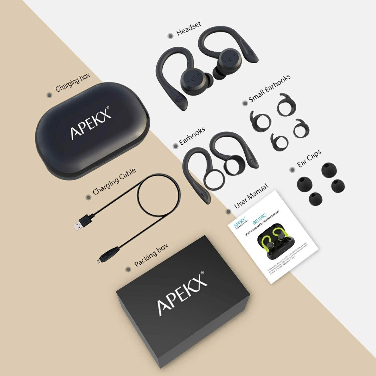APEKX Bluetooth Headphones True Wireless Earbuds with Charging Case DailySale