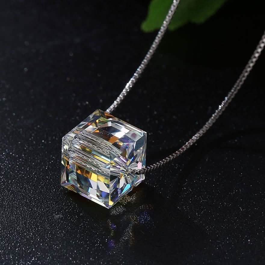 Aurora Borealis Crystal Cube Necklace Made with Swarovski Crystal DailySale
