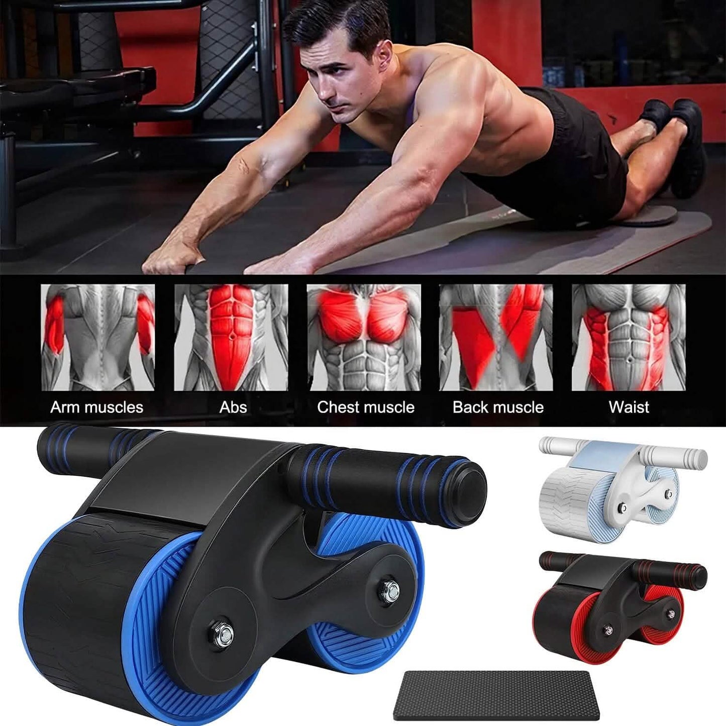 Automatic Rebound Anti-Slip AB Roller Wheel with Knee Pad Holder DailySale