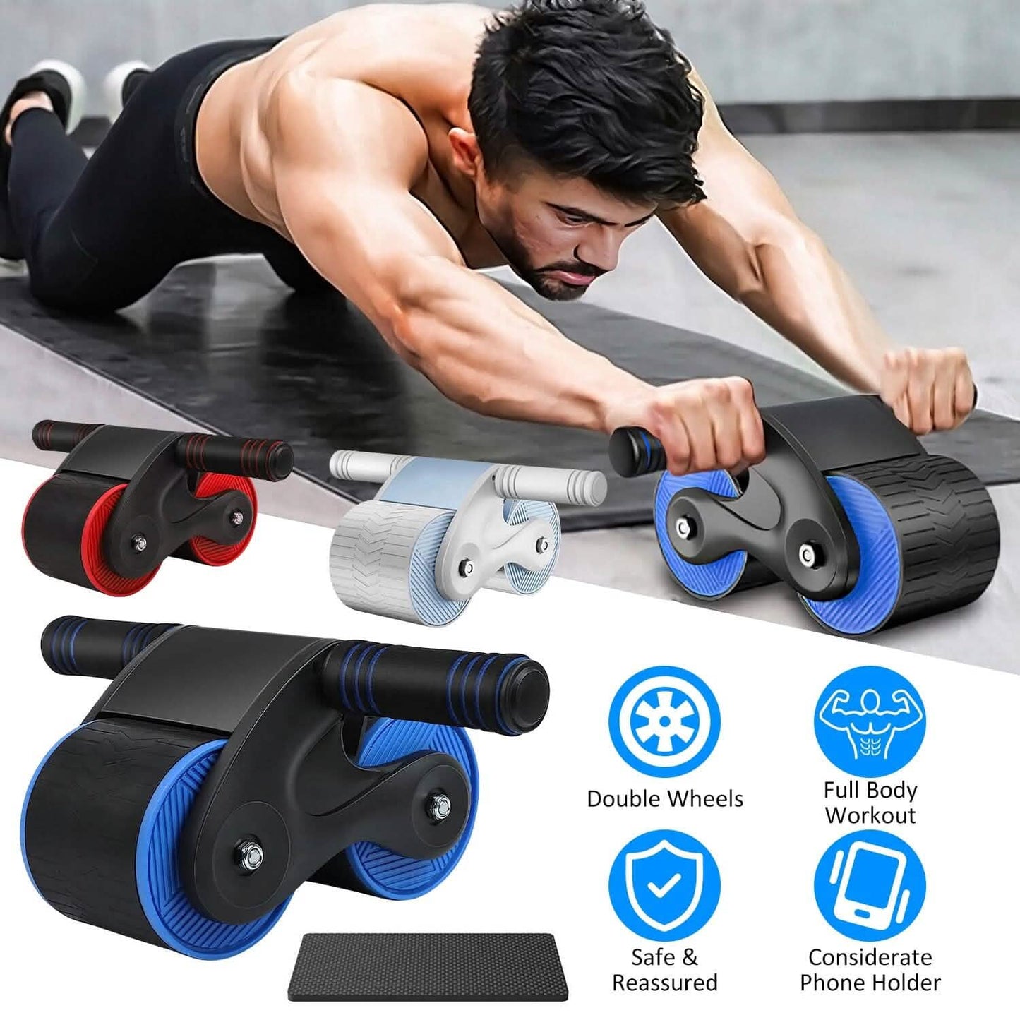 Automatic Rebound Anti-Slip AB Roller Wheel with Knee Pad Holder DailySale