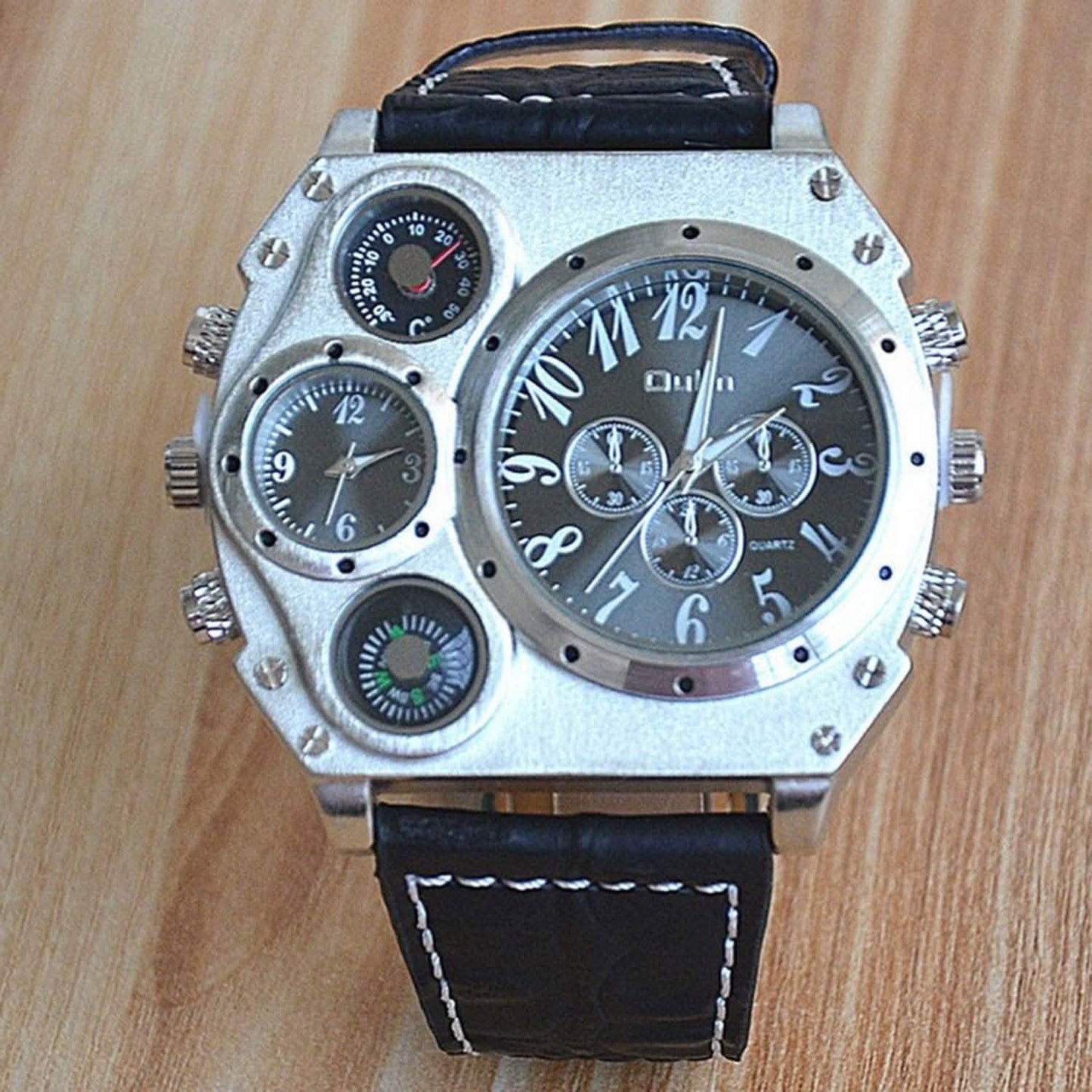 Avaner Mens Big Face Dual Time Zone Leather Strap Sport Watch DailySale