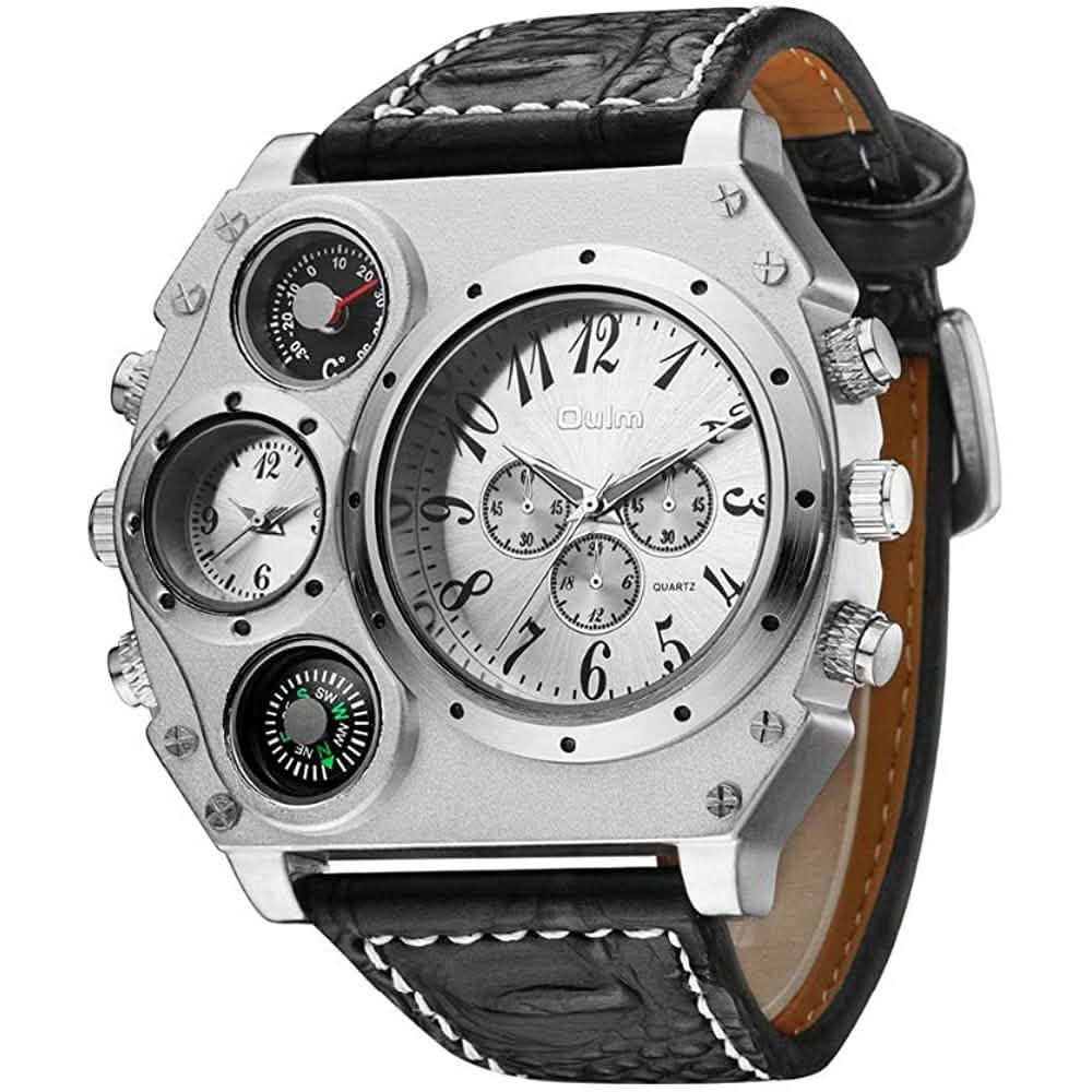 Avaner Mens Big Face Dual Time Zone Leather Strap Sport Watch DailySale