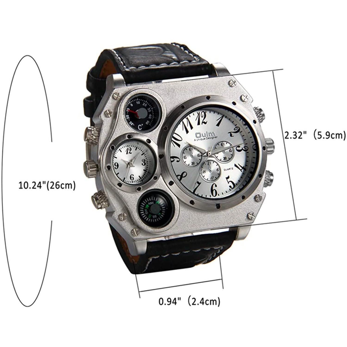 Avaner Mens Big Face Dual Time Zone Leather Strap Sport Watch DailySale