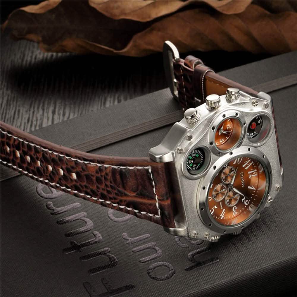 Avaner Mens Big Face Dual Time Zone Leather Strap Sport Watch DailySale
