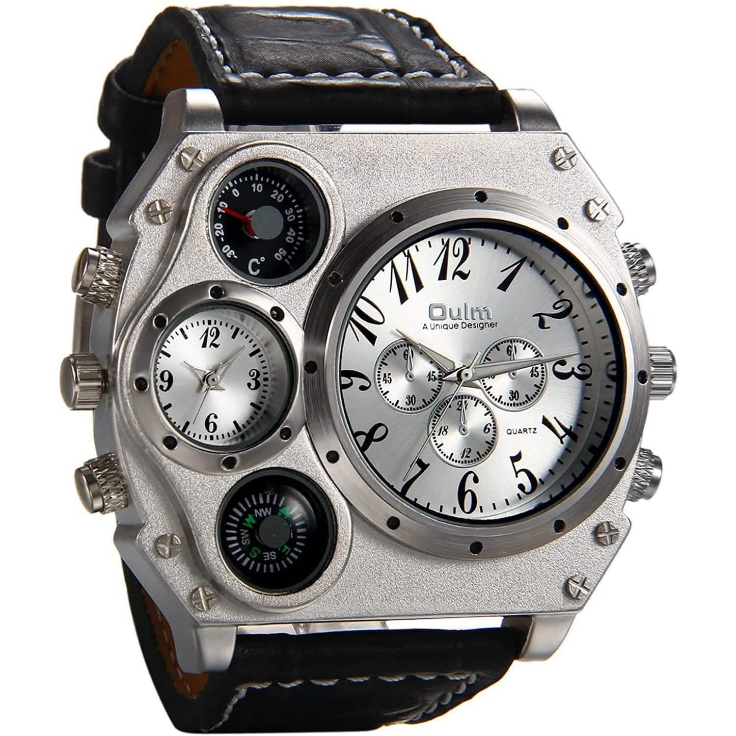 Avaner Mens Big Face Dual Time Zone Leather Strap Sport Watch DailySale
