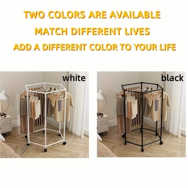 360° Rotating Freestanding Clothing Rack – Hexagonal Carbon Steel Organizer with Wheels DailySale