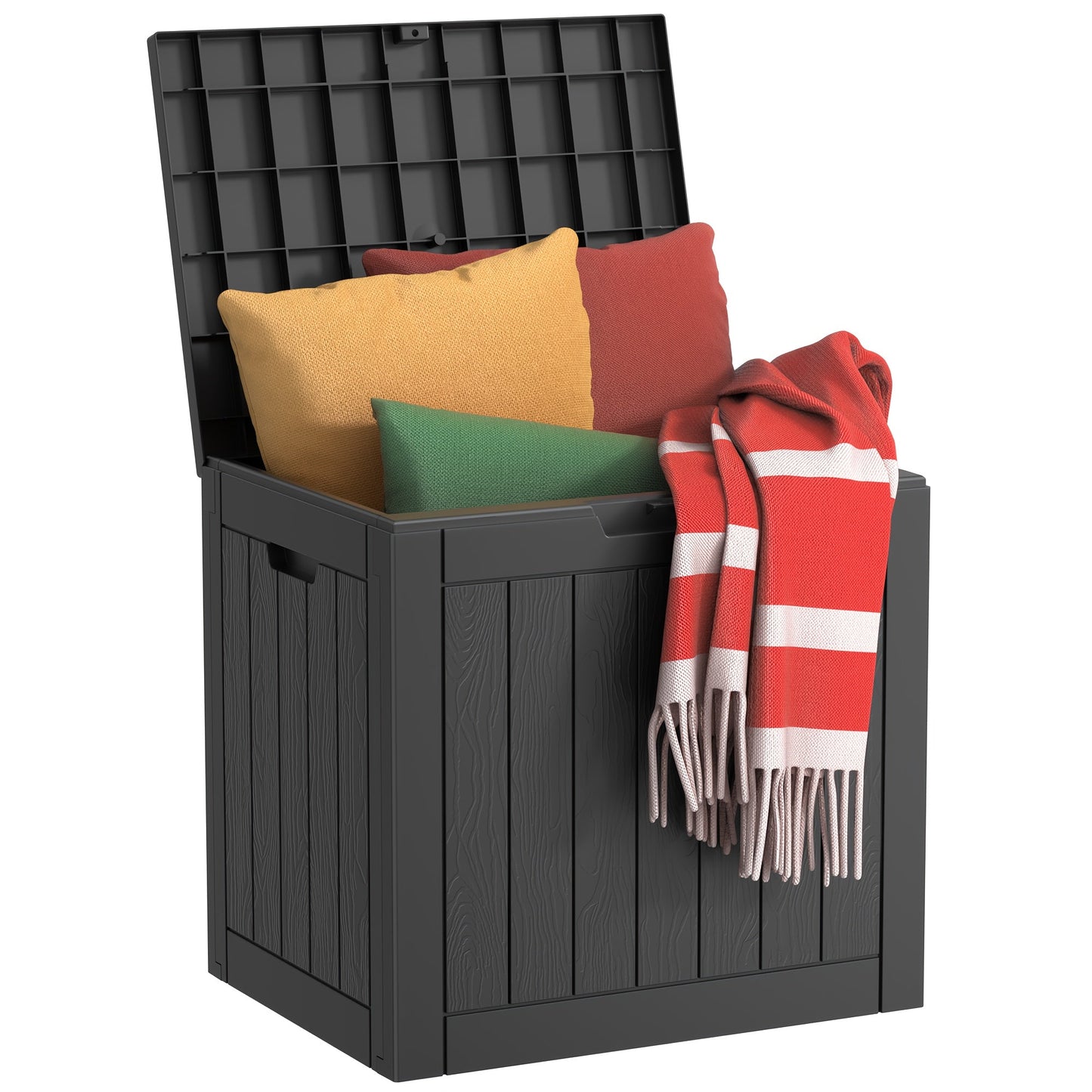 35 Gallon Outdoor Resin Storage Box – Black/Wood Grain DailySale