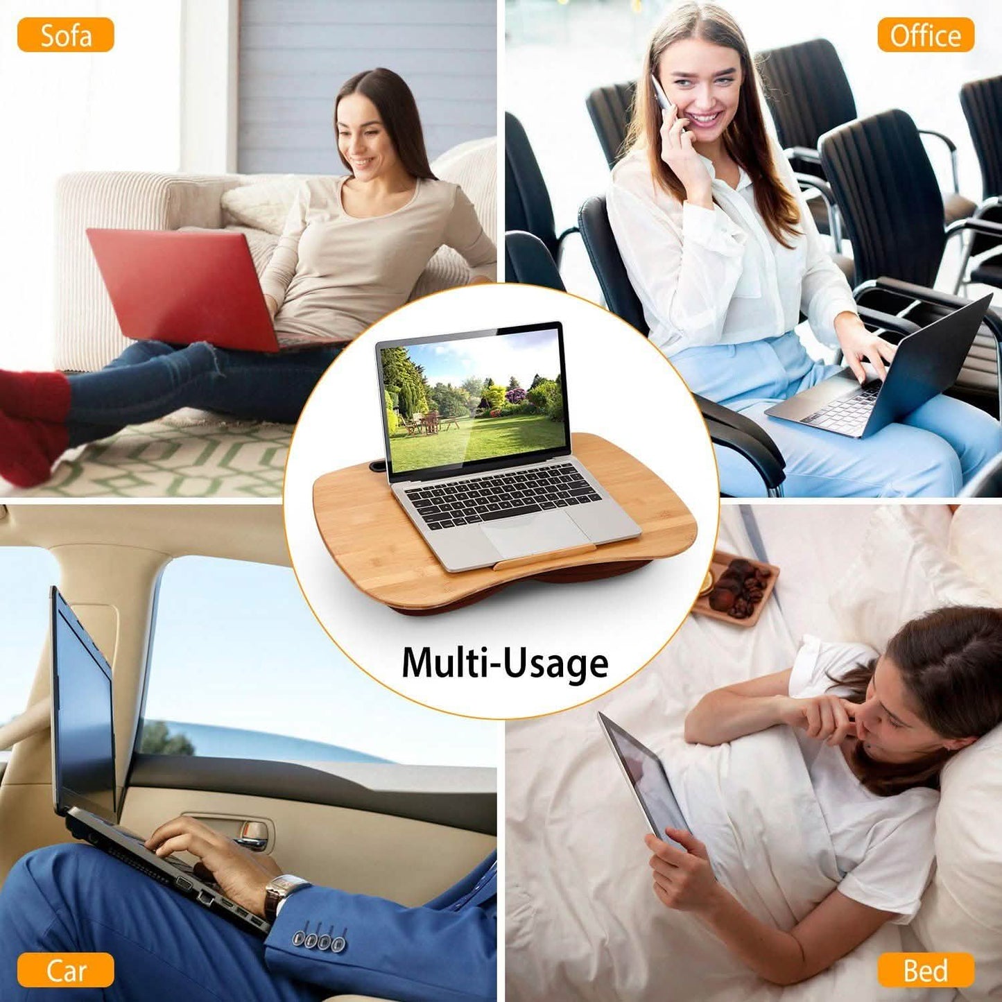 Bamboo Laptop Lap Desk with Pillow Cushion Stand Holder Table DailySale