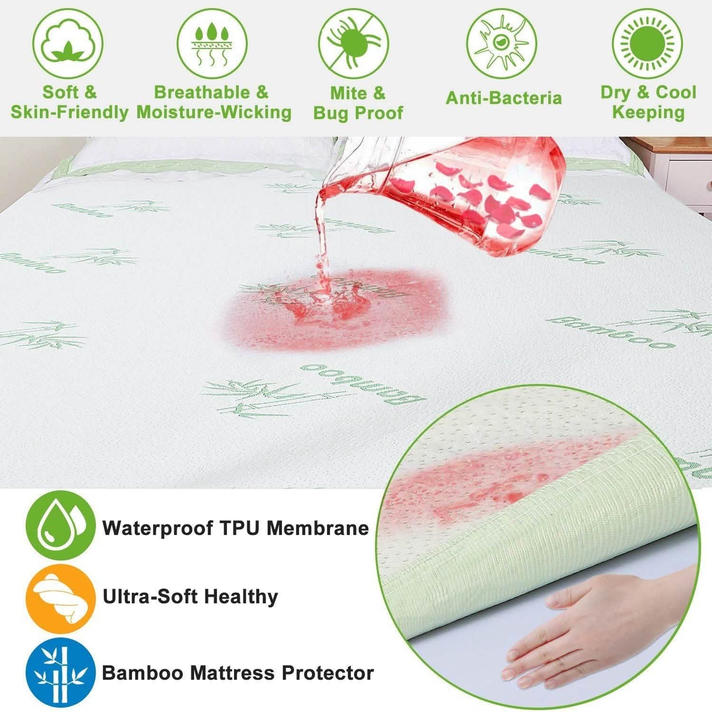 Bamboo Mattress Protector Hypoallergenic Waterproof Mattress Pad Cover DailySale