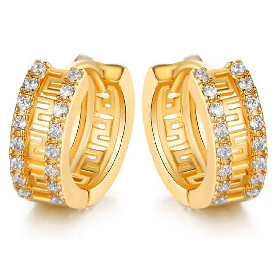 Barzel Double Encrusted Greek Key Hoop Earrings in Swarovski Crystal DailySale