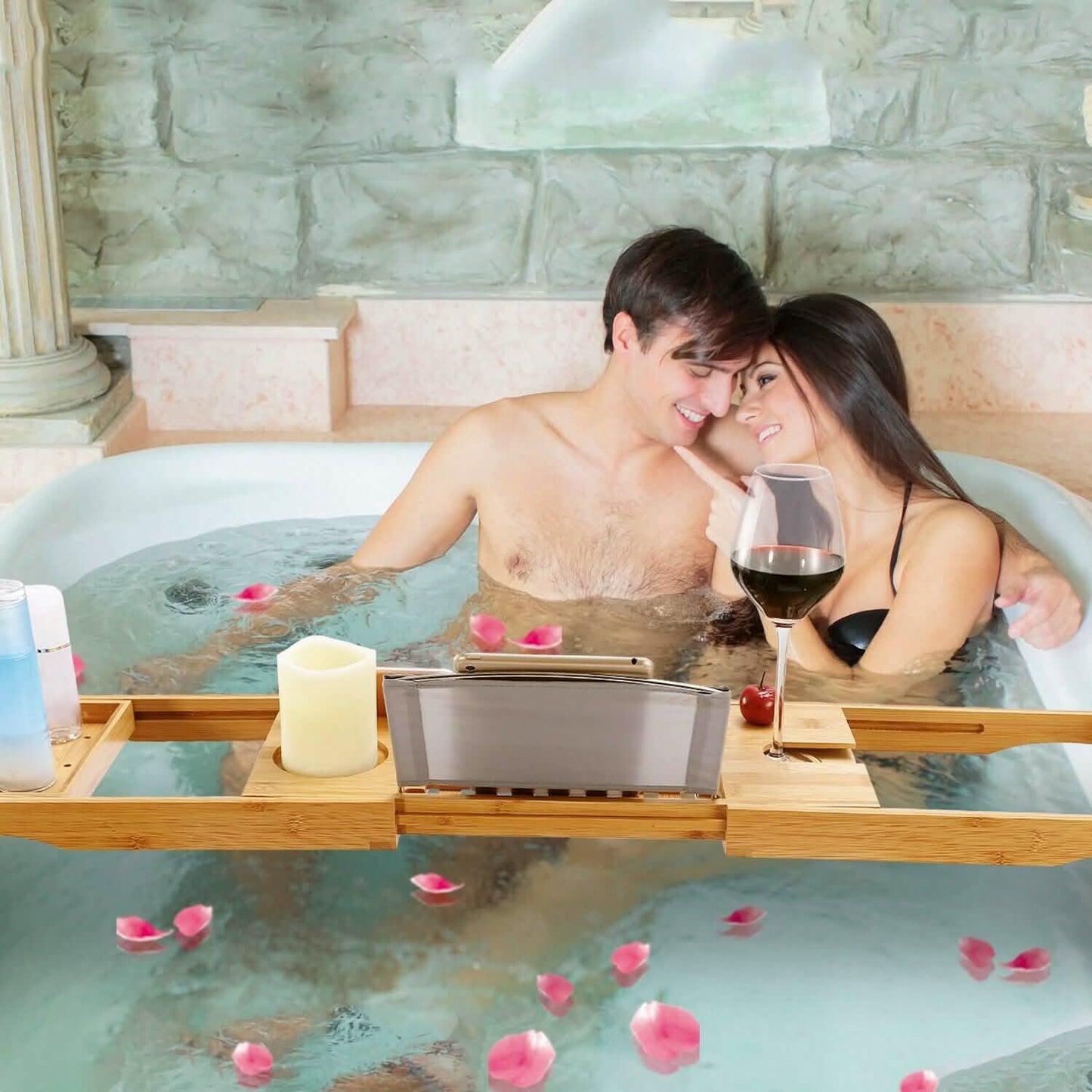 Bathtub Caddy Tray Crafted Bamboo DailySale