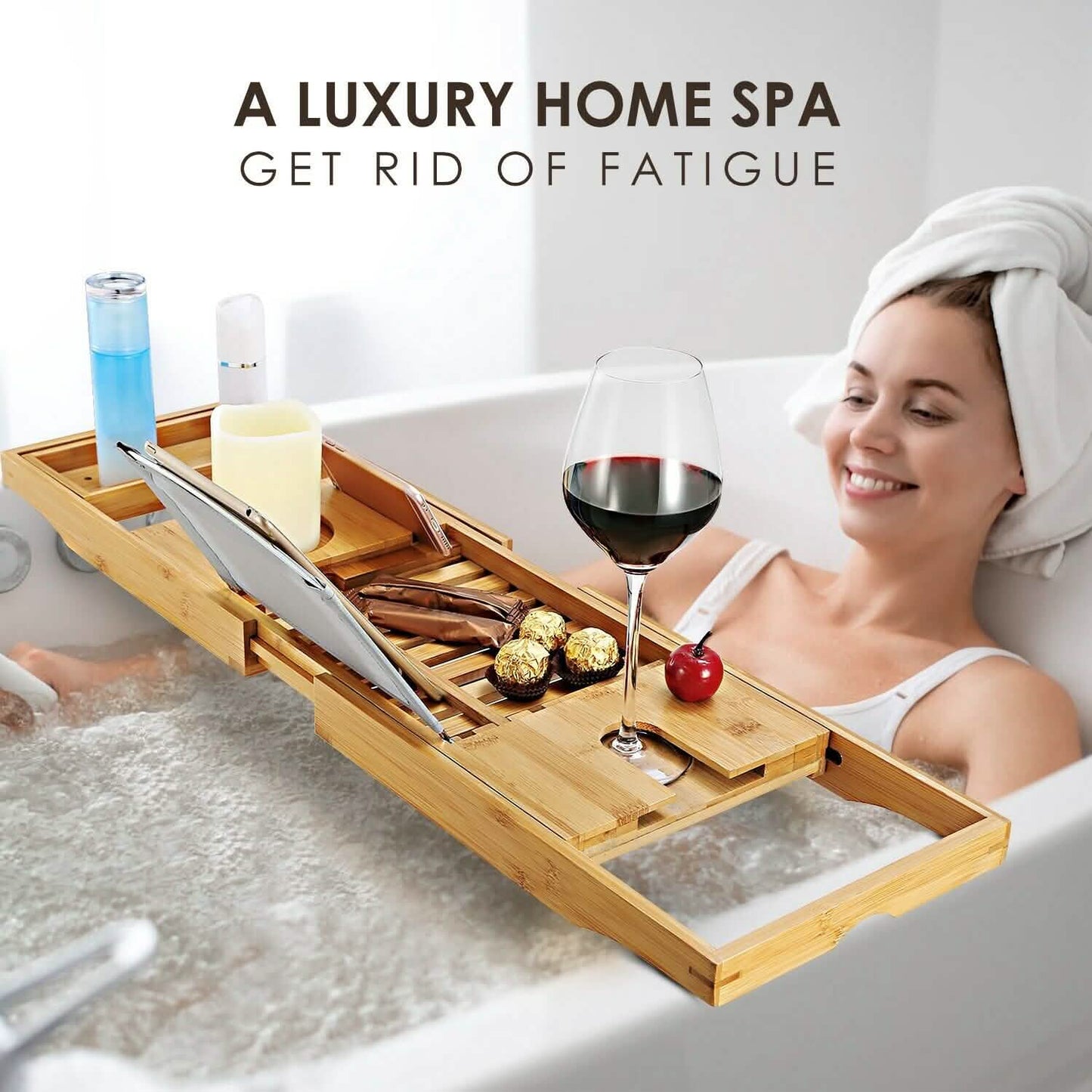 Bathtub Caddy Tray Crafted Bamboo DailySale