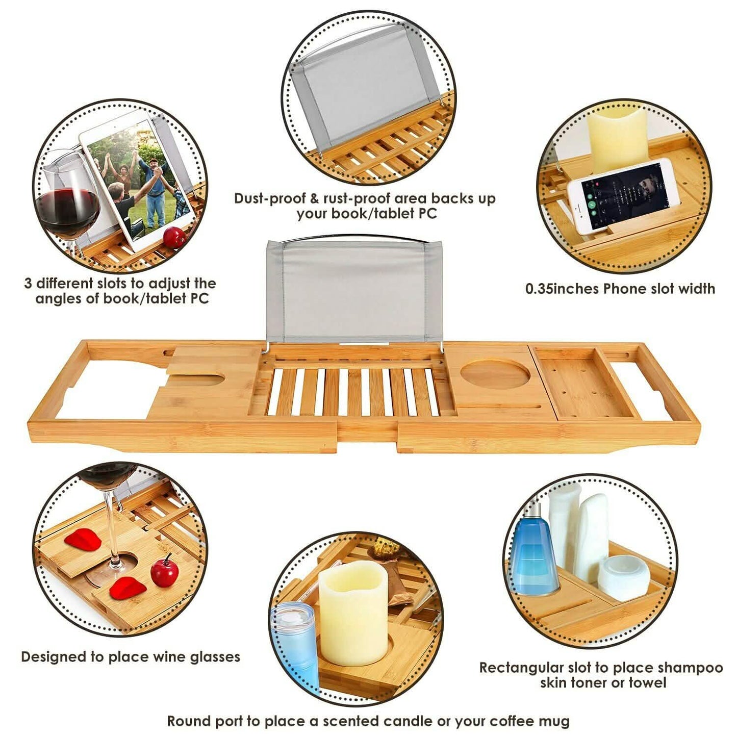 Bathtub Caddy Tray Crafted Bamboo DailySale