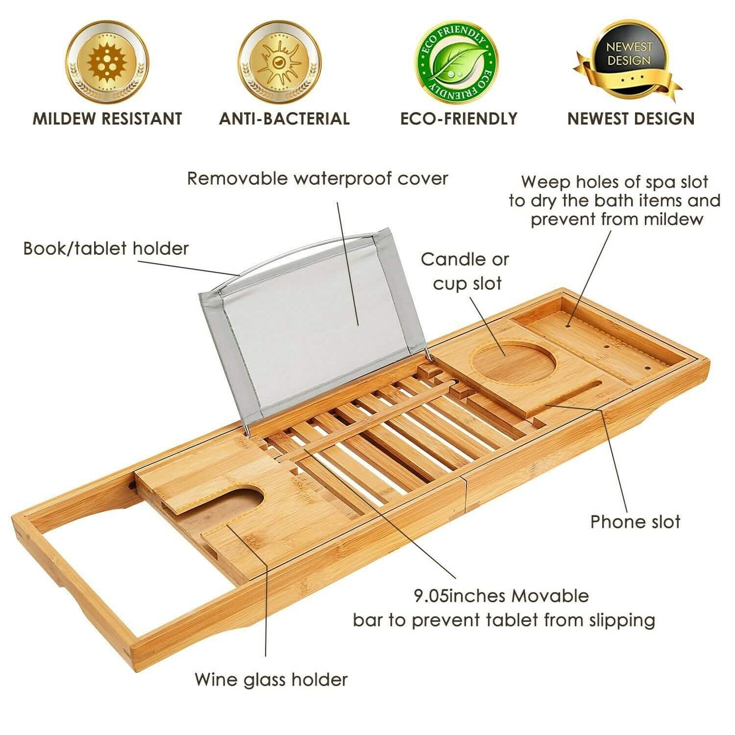 Bathtub Caddy Tray Crafted Bamboo DailySale