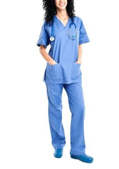 2-Piece Set: Unisex Cotton-Blend V-Neck Scrubs Top & Pants - Assorted Sizes DailySale