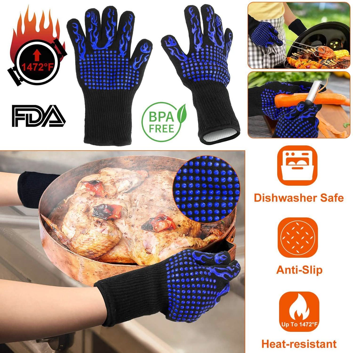 BBQ Gloves 1472°F Heat Resistant Grill Gloves Anti-slip DailySale