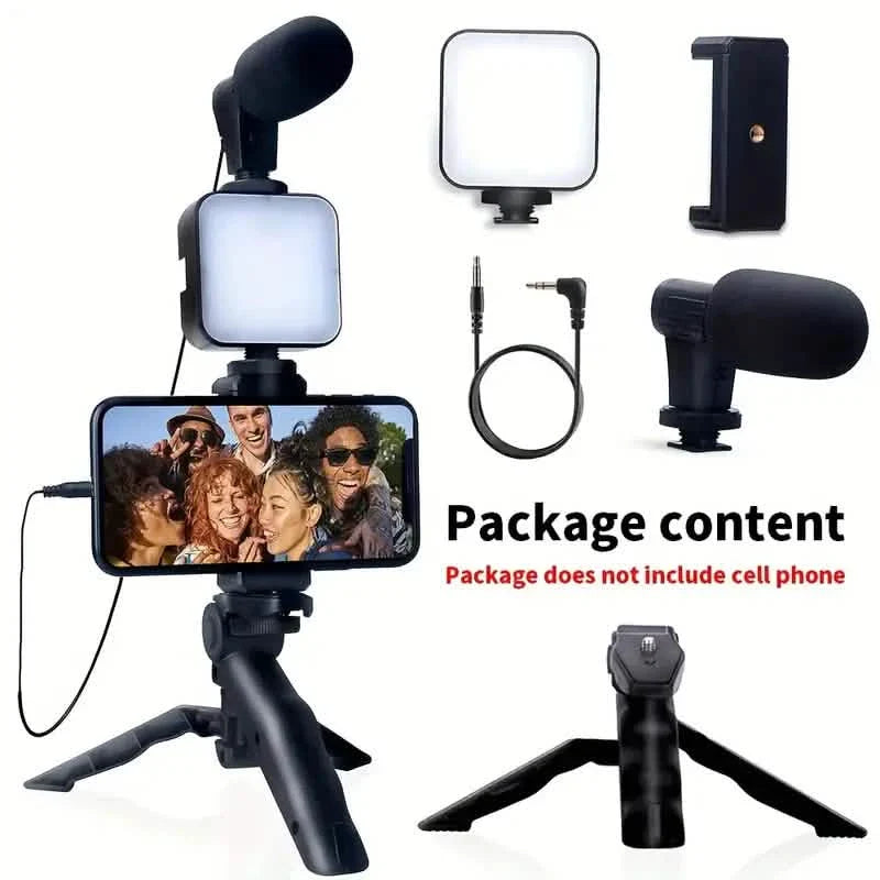 Beginner Video Blogging Kit with a 10-inch Tripod, Phone Holder, and Mini Shotgun Microphone DailySale