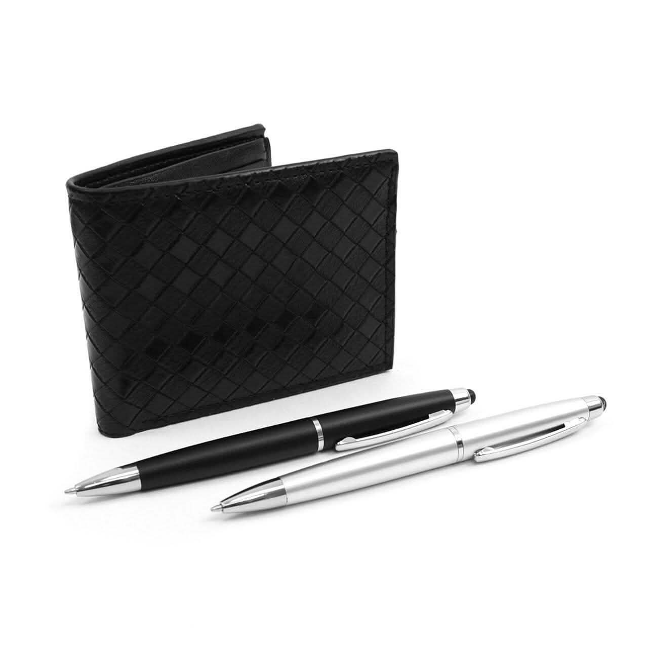 Bi-Fold Men's Leather Wallet and Pen Set with Touch Screen Stylus Tip DailySale