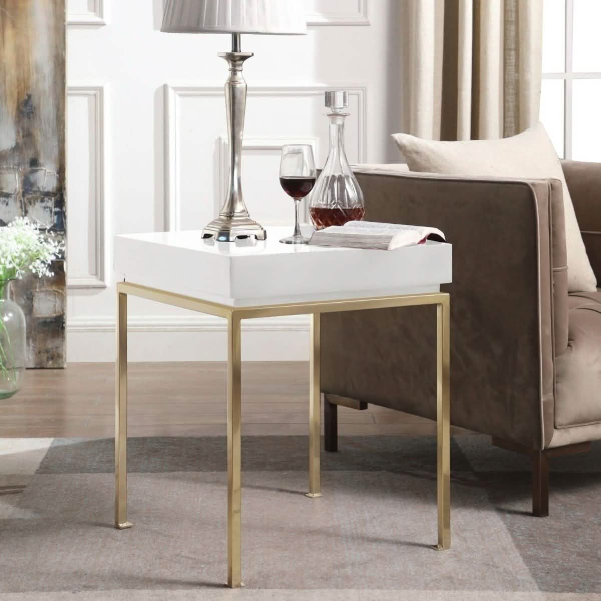 Bianca Nightstand Side Table Square Frame High Sheen Lacquer DailySale