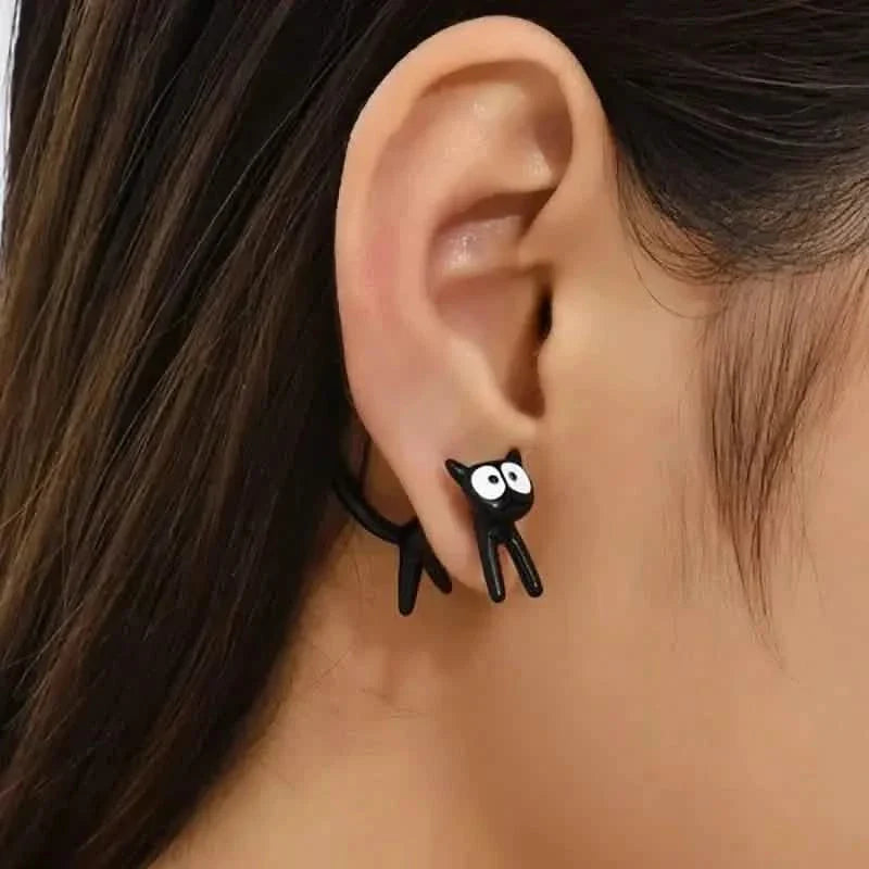 Black Cat Front And Back Stud Earrings For Women DailySale